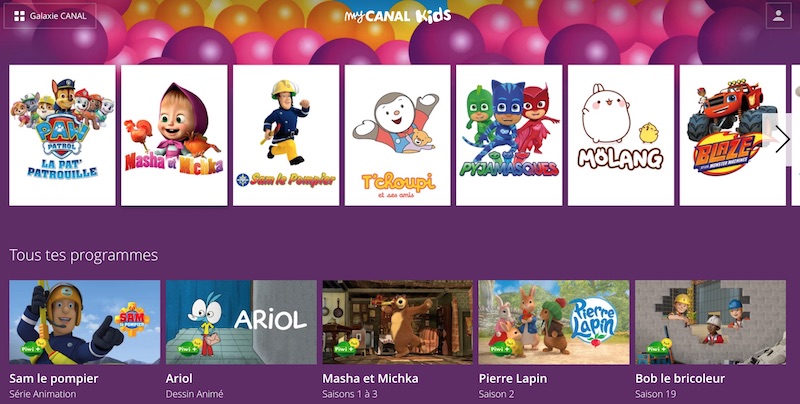 interface MyCanal Kids pour les tout-petits 3-5 ans