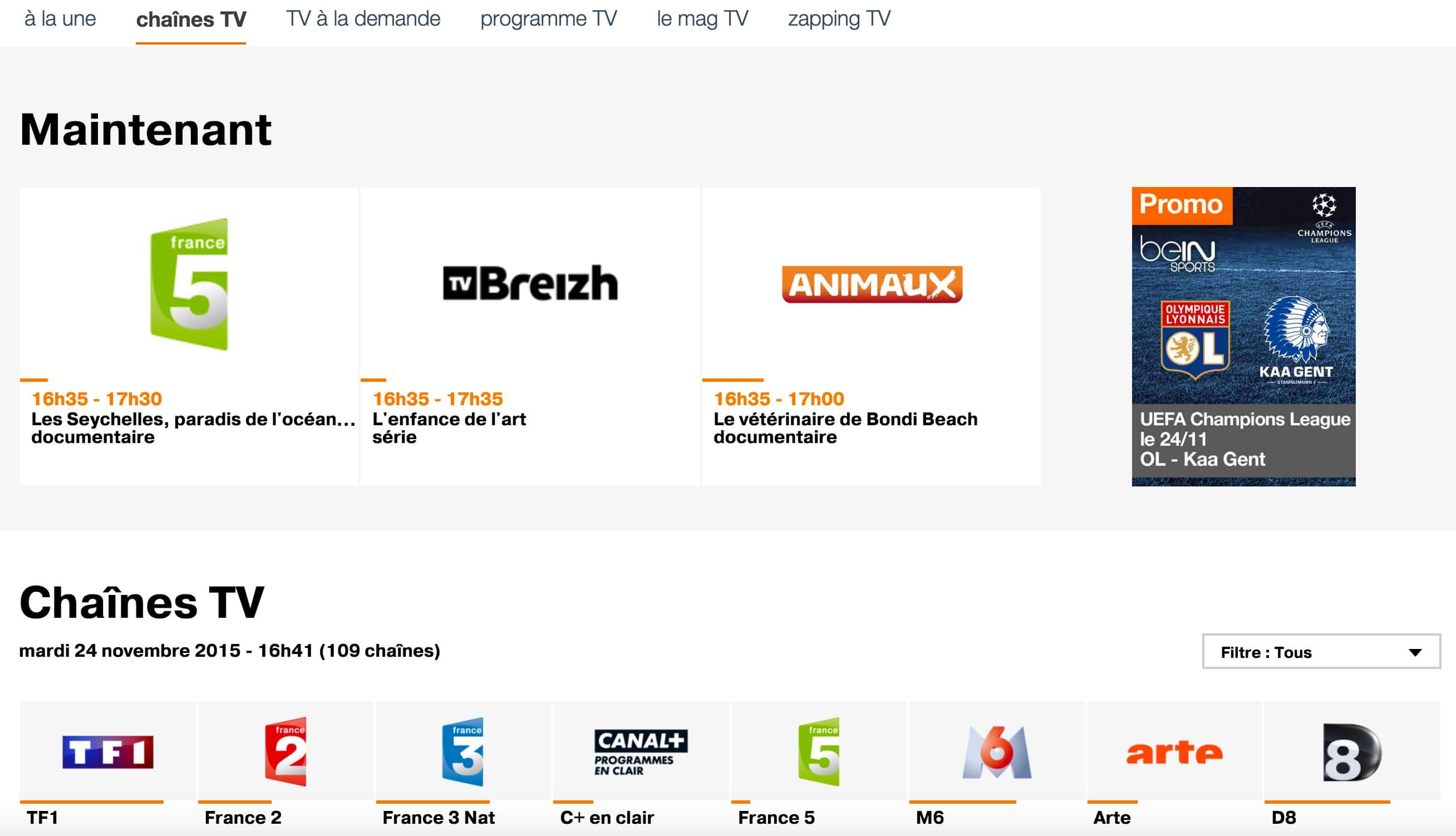 Les Chaînes TV d'Orange sur PC