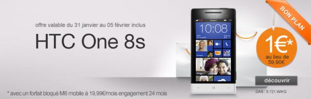 HTC Windows Phone 8s en bon plan du web M6 Mobile
